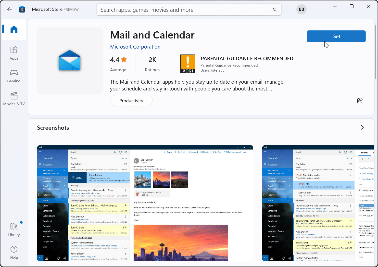 réinstaller l'application Mail Microsoft Store