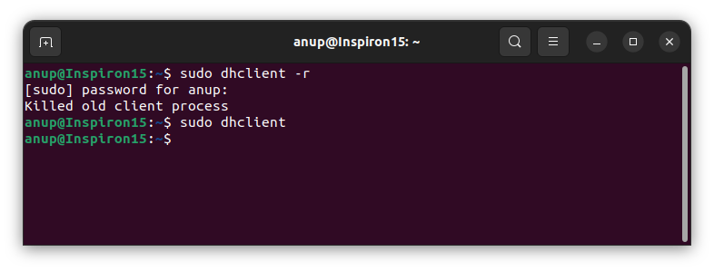 sudo dhclientr