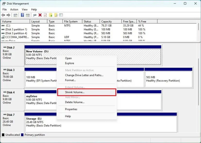 Volume de réduction de la gestion des disques