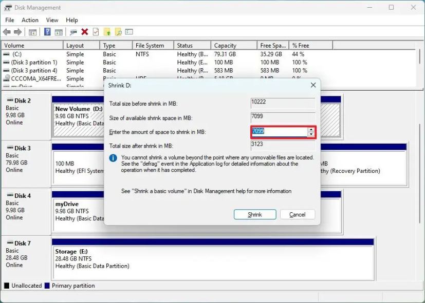 Modifier la taille des partitions