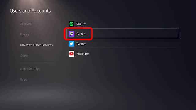 Sélectionnez Twitch 