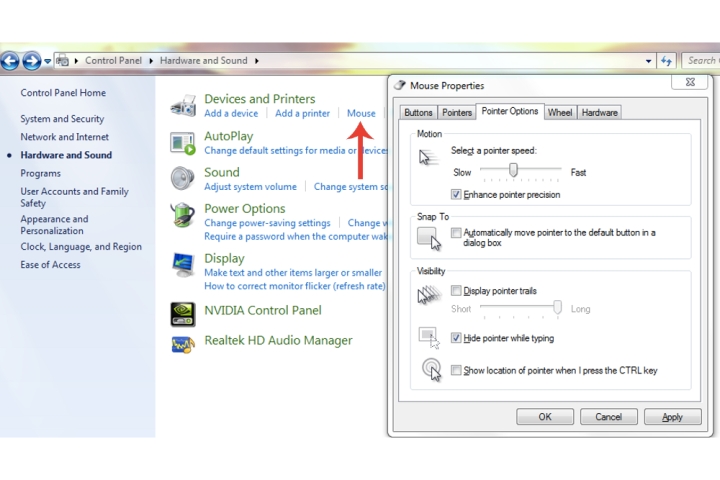 Modification du DPI de la souris sous Windows 7.