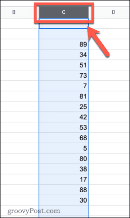 Sélection d'une colonne Google Sheets