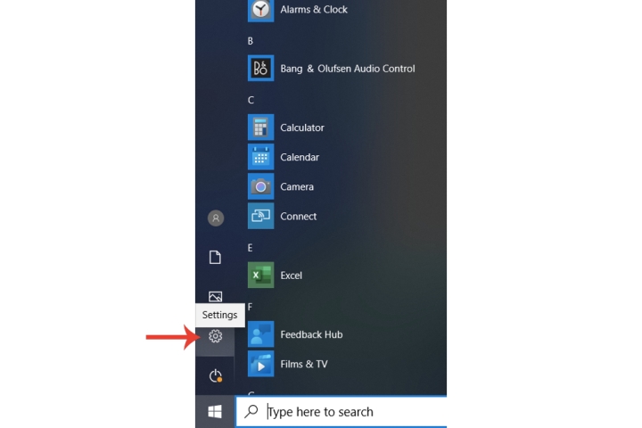 Le bouton Paramètres de Windows 10.