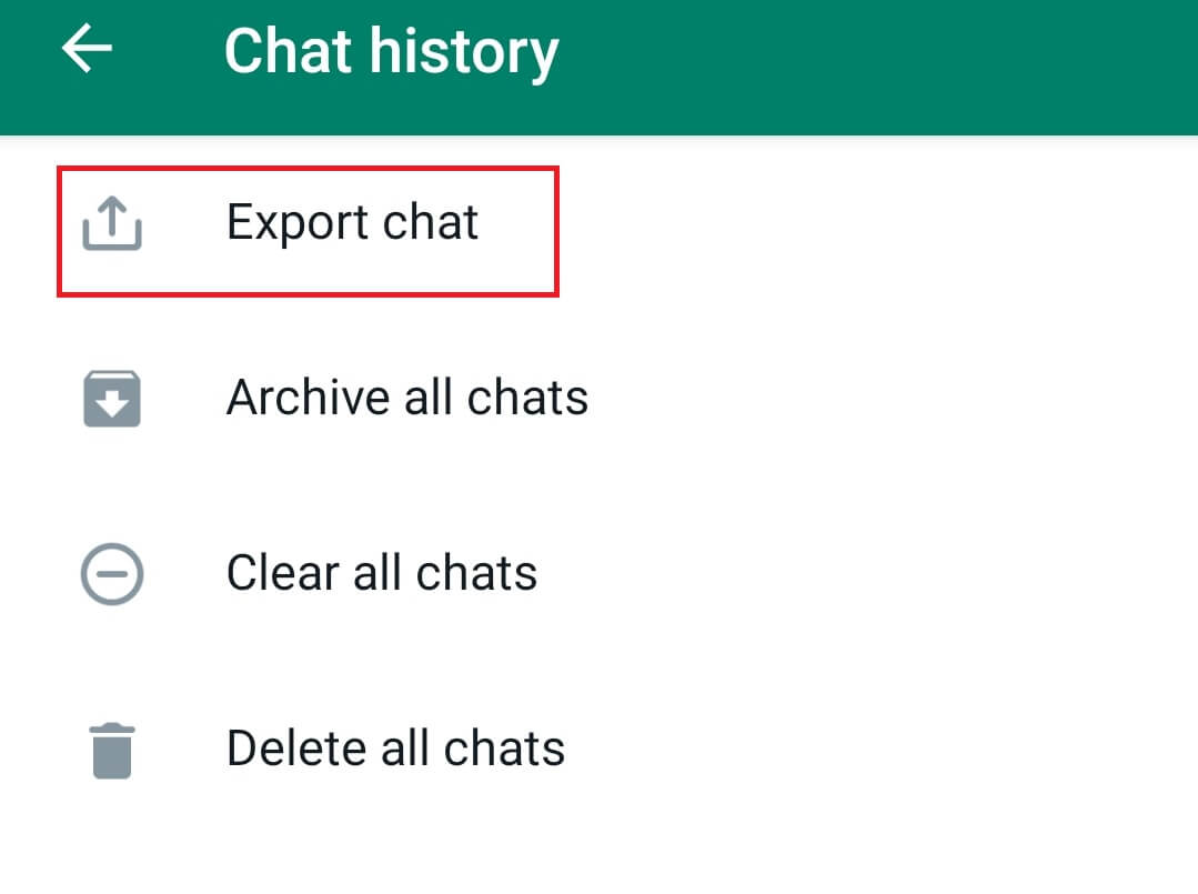 Option d'exportation de chat sur WhatsApp