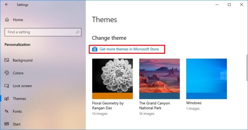 Télécharger des thèmes pour l'option Windows 10