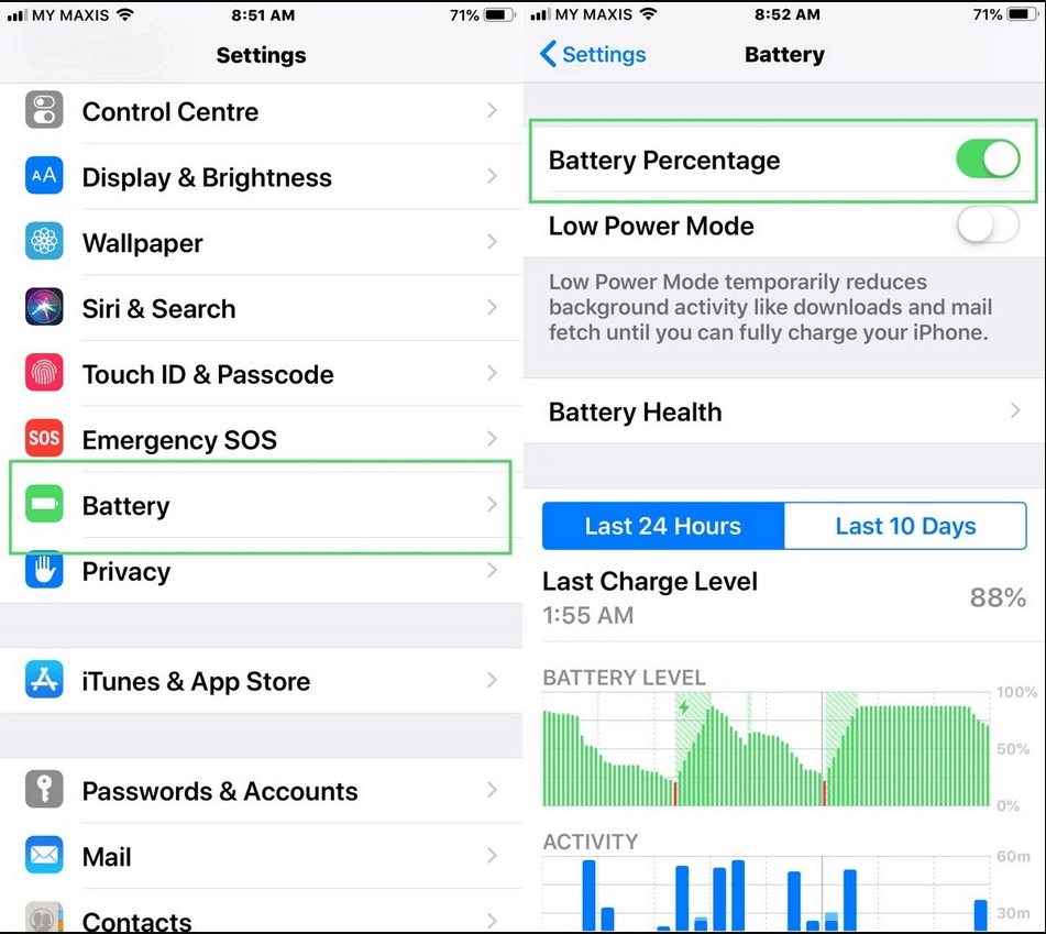 Pourcentage de batterie sur iPhone avec iOS 16