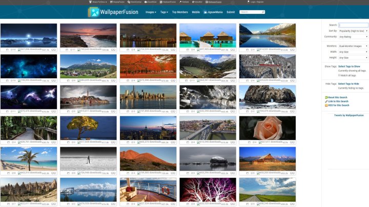 Une capture d'écran du site Web WallpaperFusion montrant une large sélection de vignettes d'images des fonds d'écran disponibles sur le site.