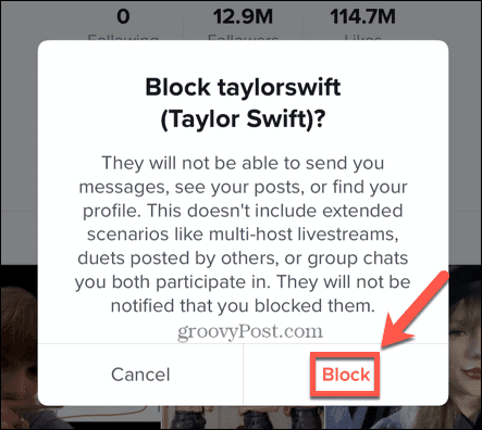 bloc de confirmation tiktok