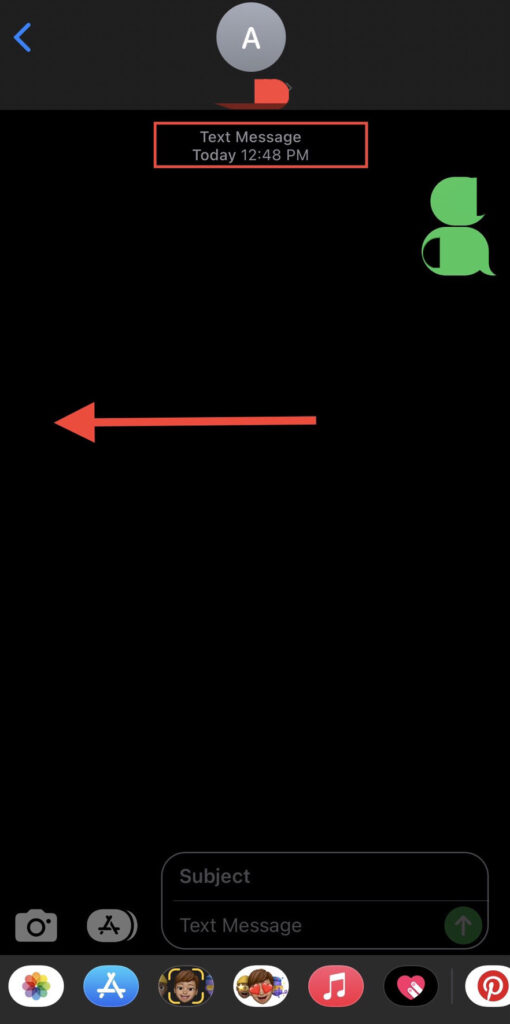 Maintenant pour afficher la date et l'heure sur les messages texte de l'iPhone "Faites glisser le message vers la gauche."