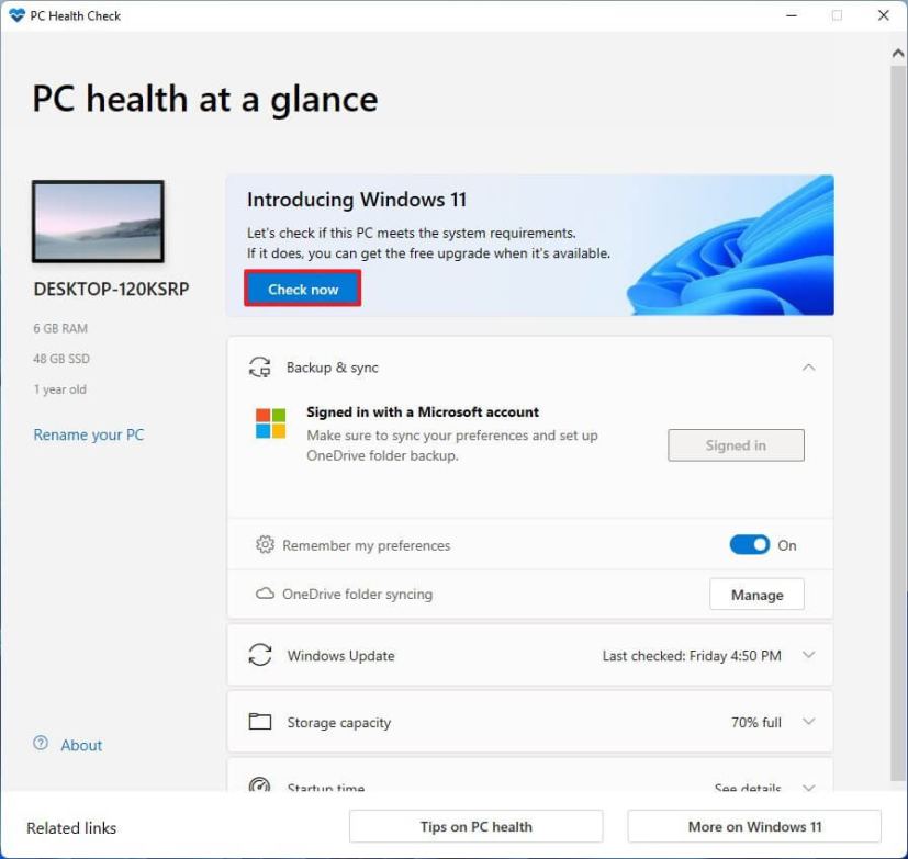 Bilan de santé de l'ordinateur Windows 11