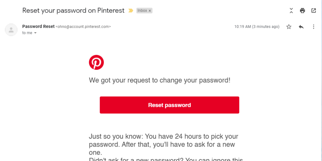 Réinitialiser le mot de passe Pinterest