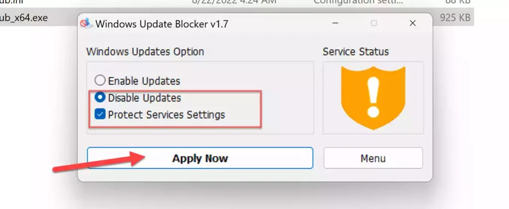 Désactiver les mises à jour dans l'outil Windows Update Blocker