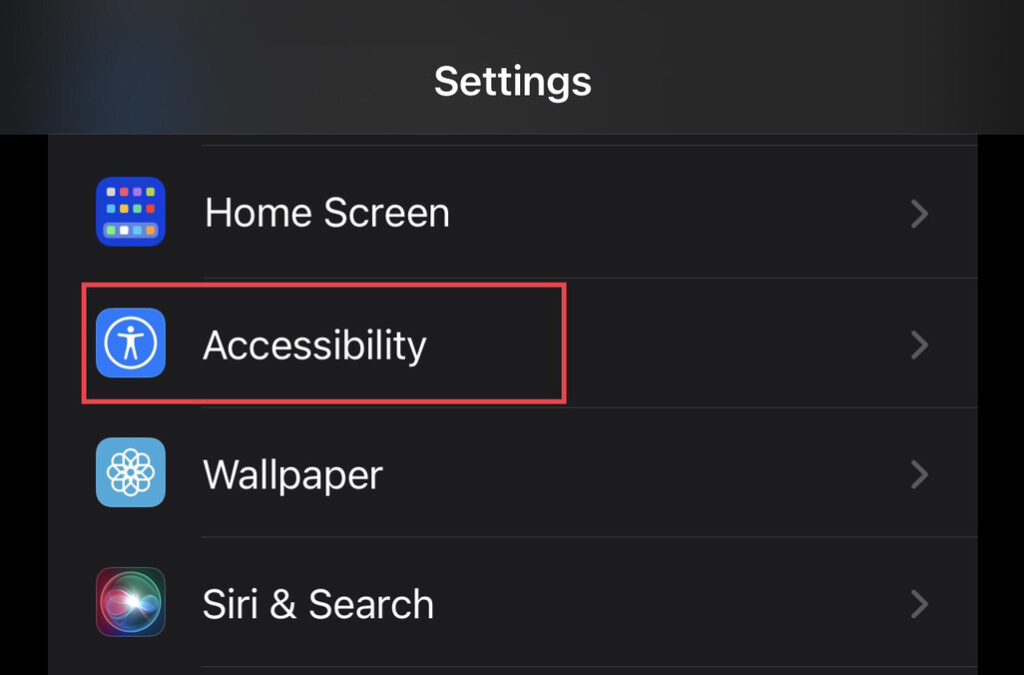 Tapez sur le "Accessibilité" option.