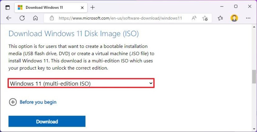 Option de téléchargement ISO Windows 11 22H2