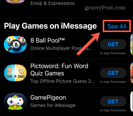 imessage voir tous les jeux