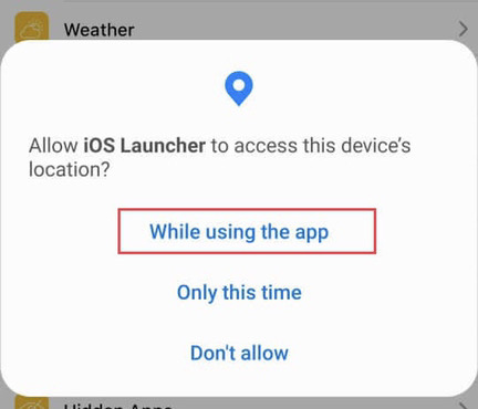 Sélectionnez le "Lors de l'utilisation de l'application" option.