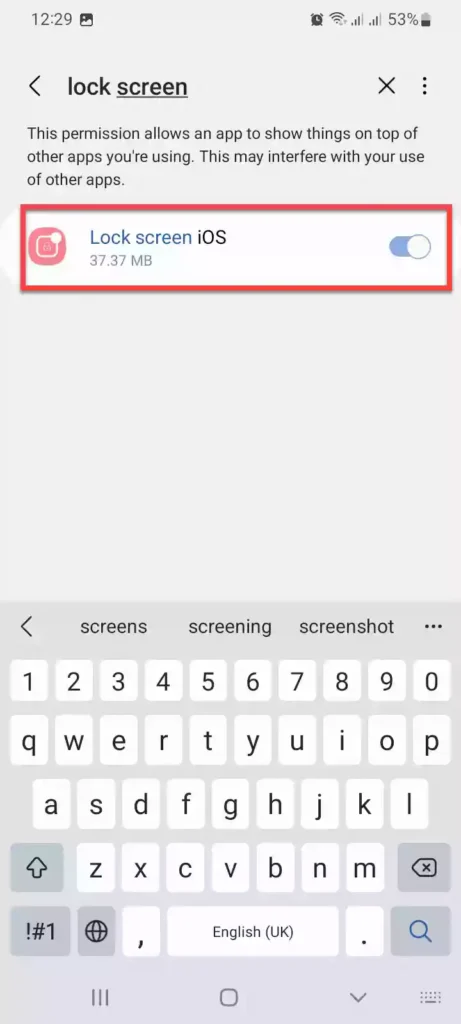 autoriser l'affichage de l'application au-dessus des autres applications Comment activer l'écran de verrouillage iOS 16 sur les téléphones Android