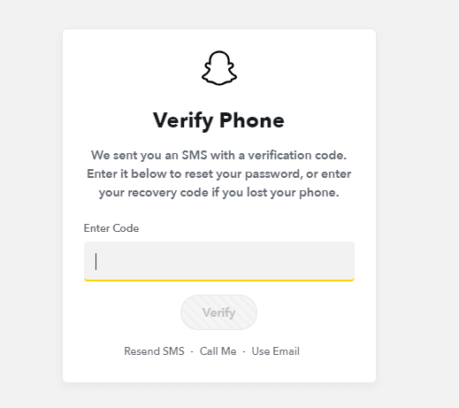 Réinitialiser le mot de passe Snapchat à partir du site Web