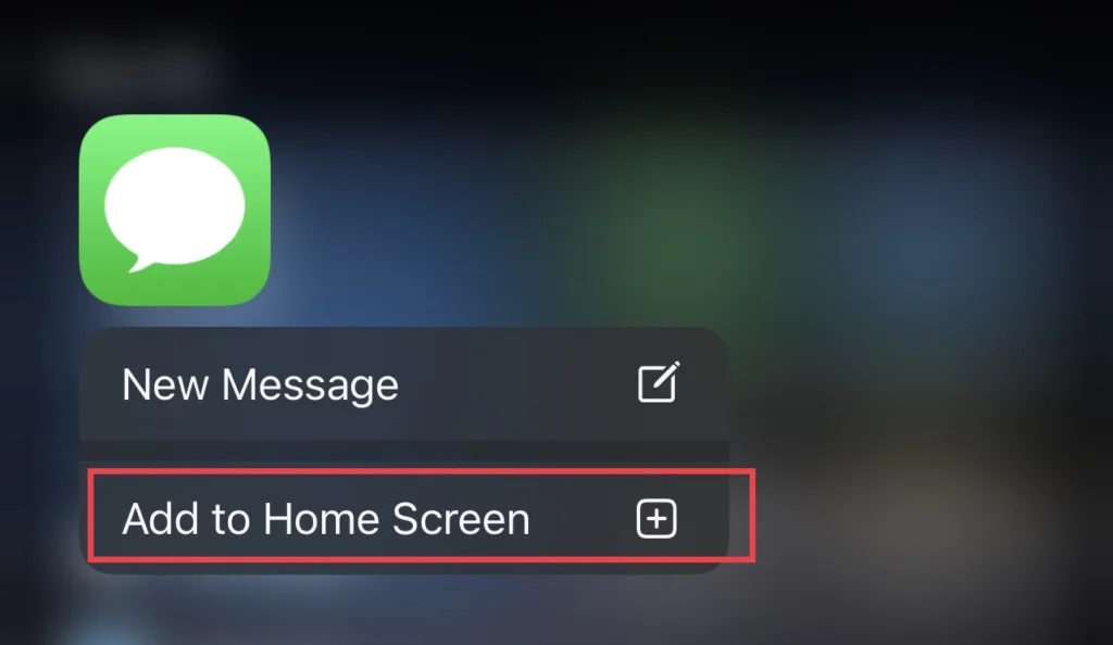 Pour ajouter l'icône de l'application de messages à l'écran d'accueil de l'iPhone 14, appuyez sur le "Ajouter à l'écran d'accueil" option.