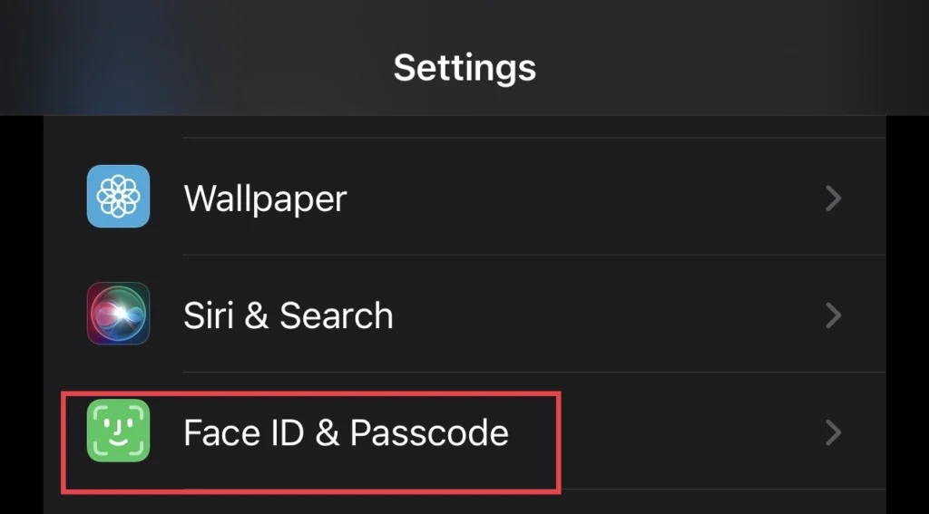 Sélectionner "Identification faciale et mot de passe" depuis le menu des paramètres.
