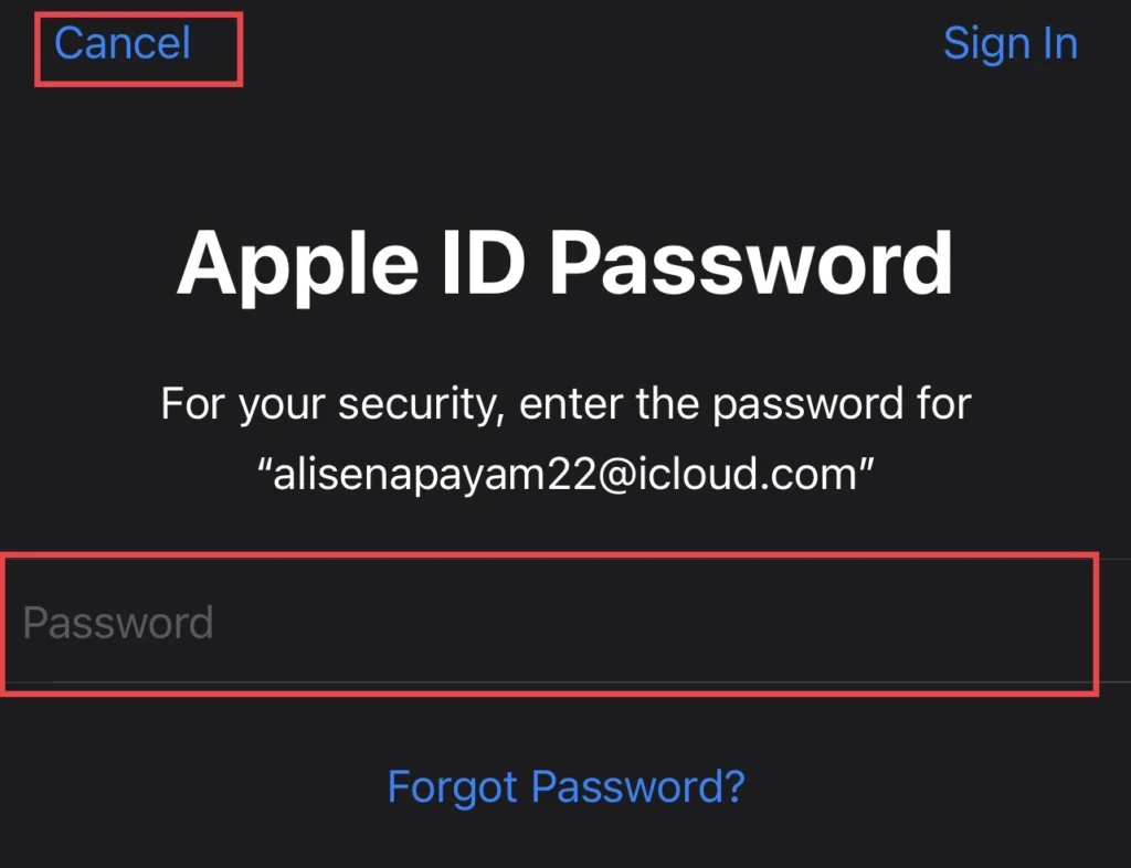 Entrez votre mot de passe Apple ID pour récupérer le mot de passe en cas d'oubli.