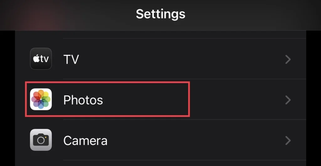 Dans le menu des paramètres, sélectionnez "Photos"