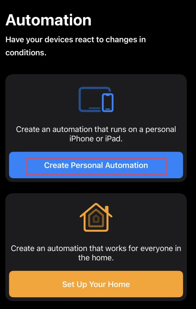 Appuyez maintenant sur "Créer une automatisation personnelle"