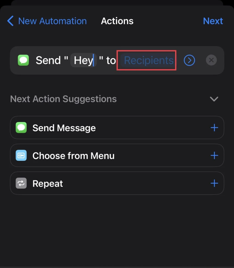 Appuyez sur "Destinataire" pour ajouter un contact auquel vous souhaitez envoyer un message.