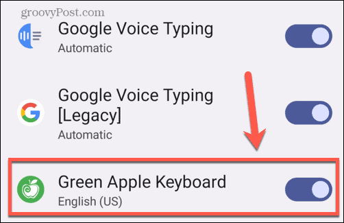 Android bascule le clavier pomme verte sur