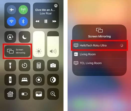 appuyez sur l'icône Screen Mirroring sur iPhone