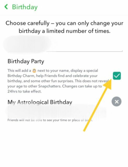 Désactiver la fête d'anniversaire pour masquer l'anniversaire sur Snapchat