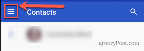 menu des contacts Android