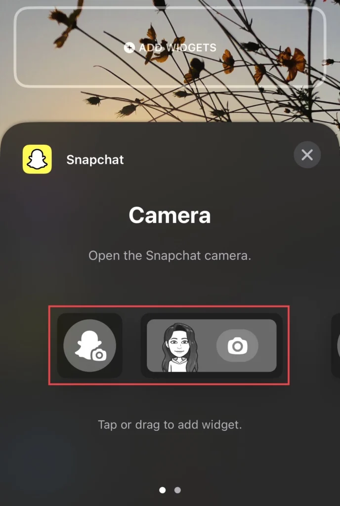Maintenant, pour ajouter la caméra Snapchat, faites glisser pour ajouter le widget.