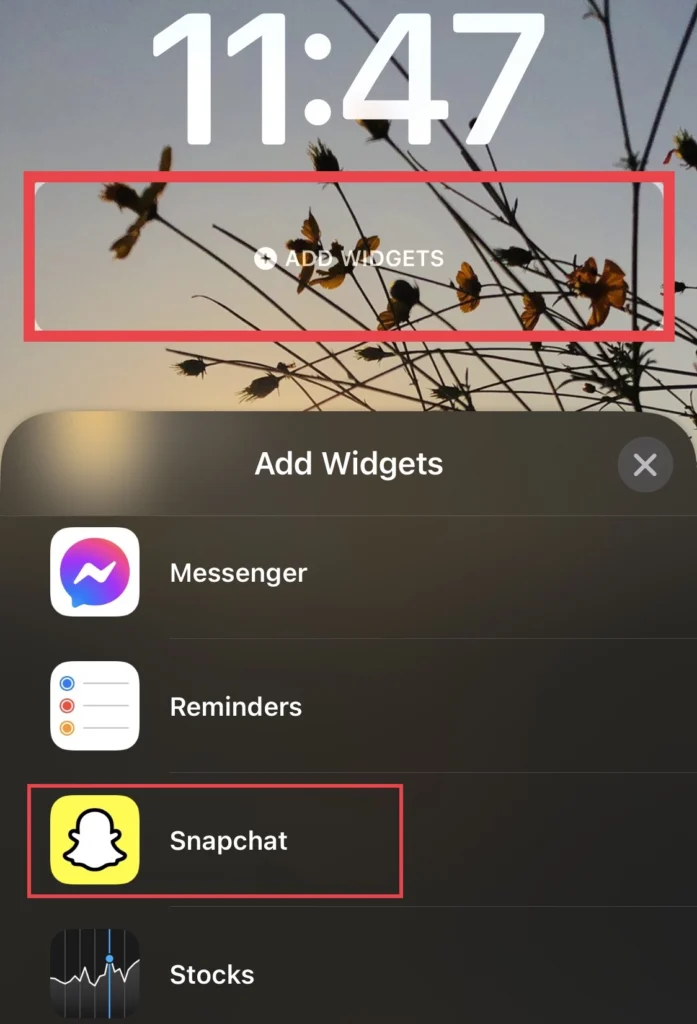 Appuyez sur "Ajouter des widgets" puis sélectionnez "Snapchat"
