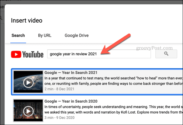 Rechercher une vidéo dans Google Sheets