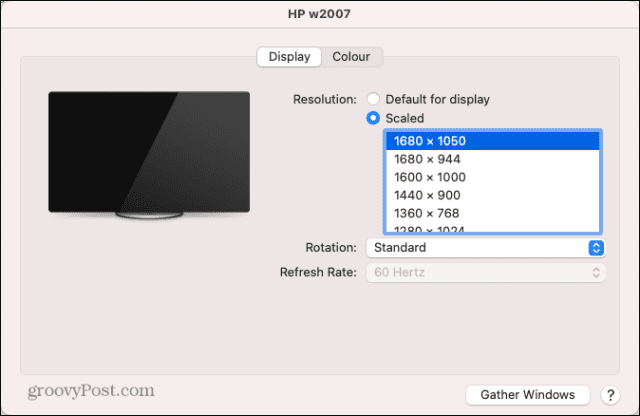 options de résolution d'affichage externe mac