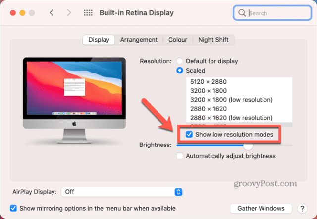 mac afficher les modes basse résolution