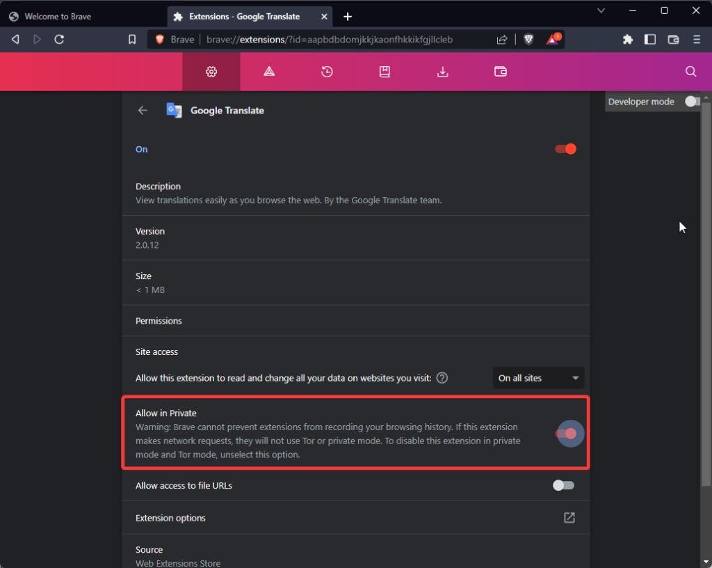 Comment activer les extensions dans la fenêtre Brave Incognito sous Windows 11 ou 10 ?