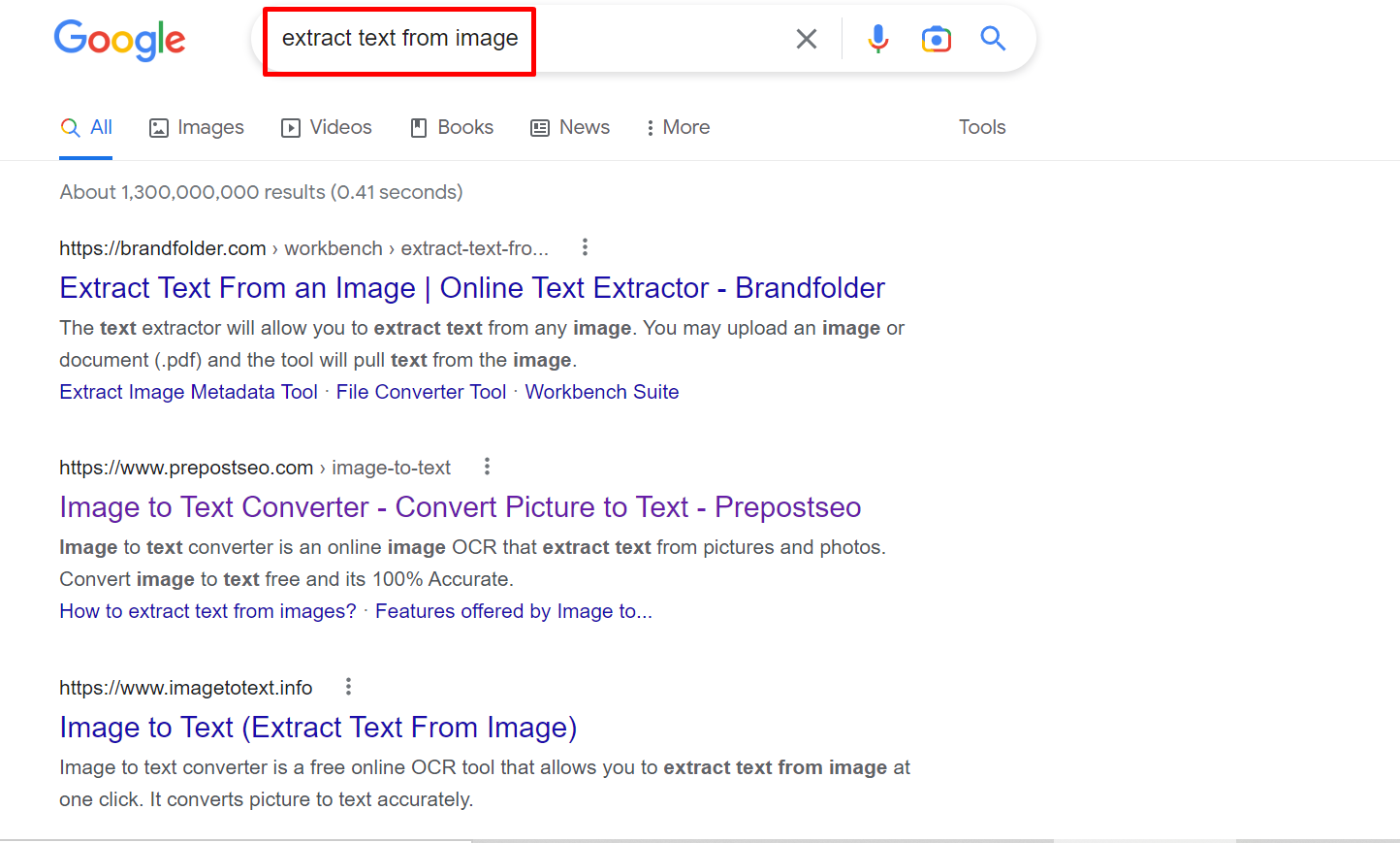 Extraire le texte de l'image dans la recherche Google