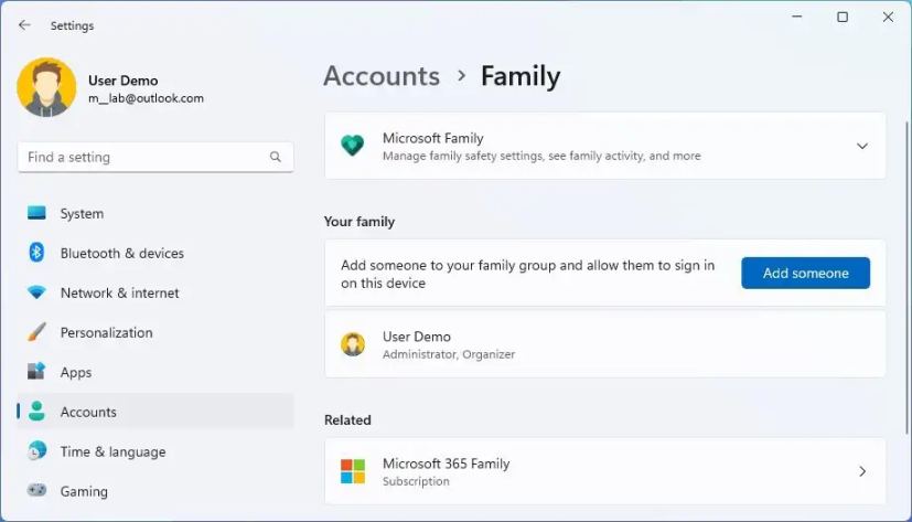 Comptes familiaux sur Windows 11