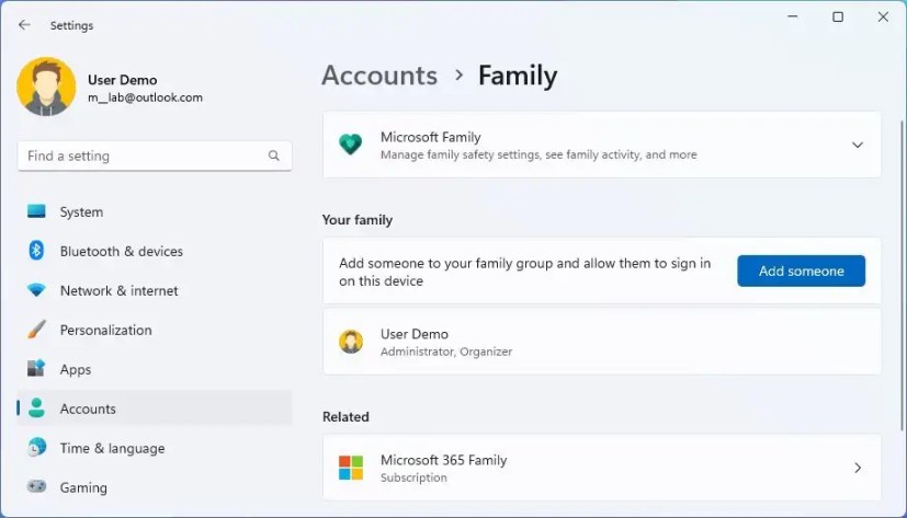 Comptes familiaux sur Windows 11