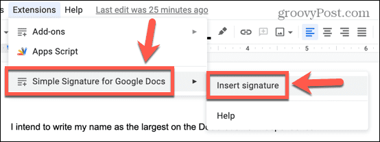 google docs insère la signature du module complémentaire