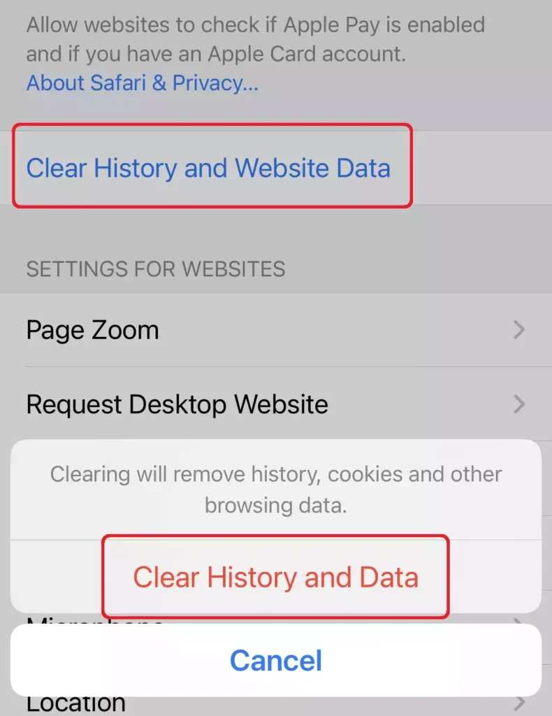 Pour effacer le cache de Safari, appuyez sur Effacer l'historique et les données