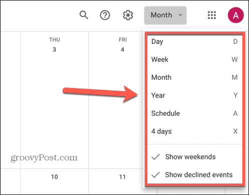 google calendrier sélectionner la vue