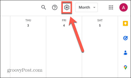 icône des paramètres de l'agenda google