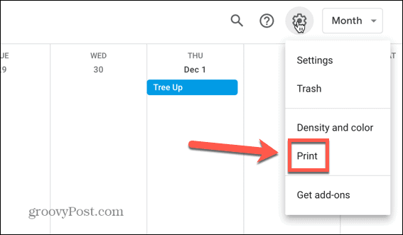 paramètres d'impression de l'agenda google