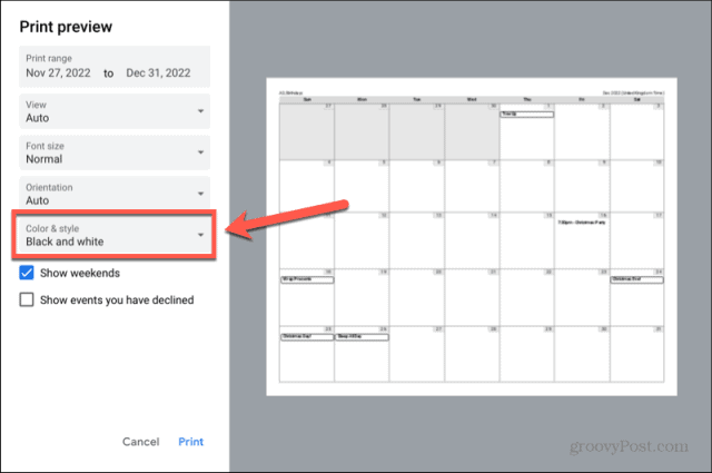couleur et style de l'agenda google