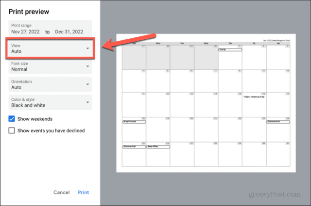 paramètre d'affichage de l'agenda google