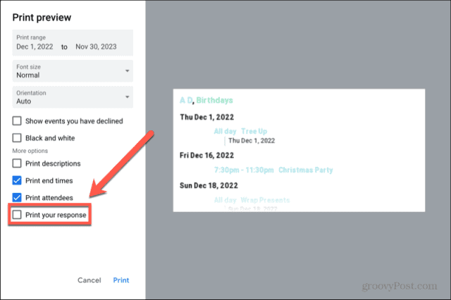 calendrier google imprimer la réponse